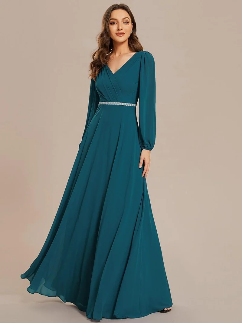 ever ESMÉE|Robe de mère de la mariée en mousseline plissée à col en V et ceinture brillante
