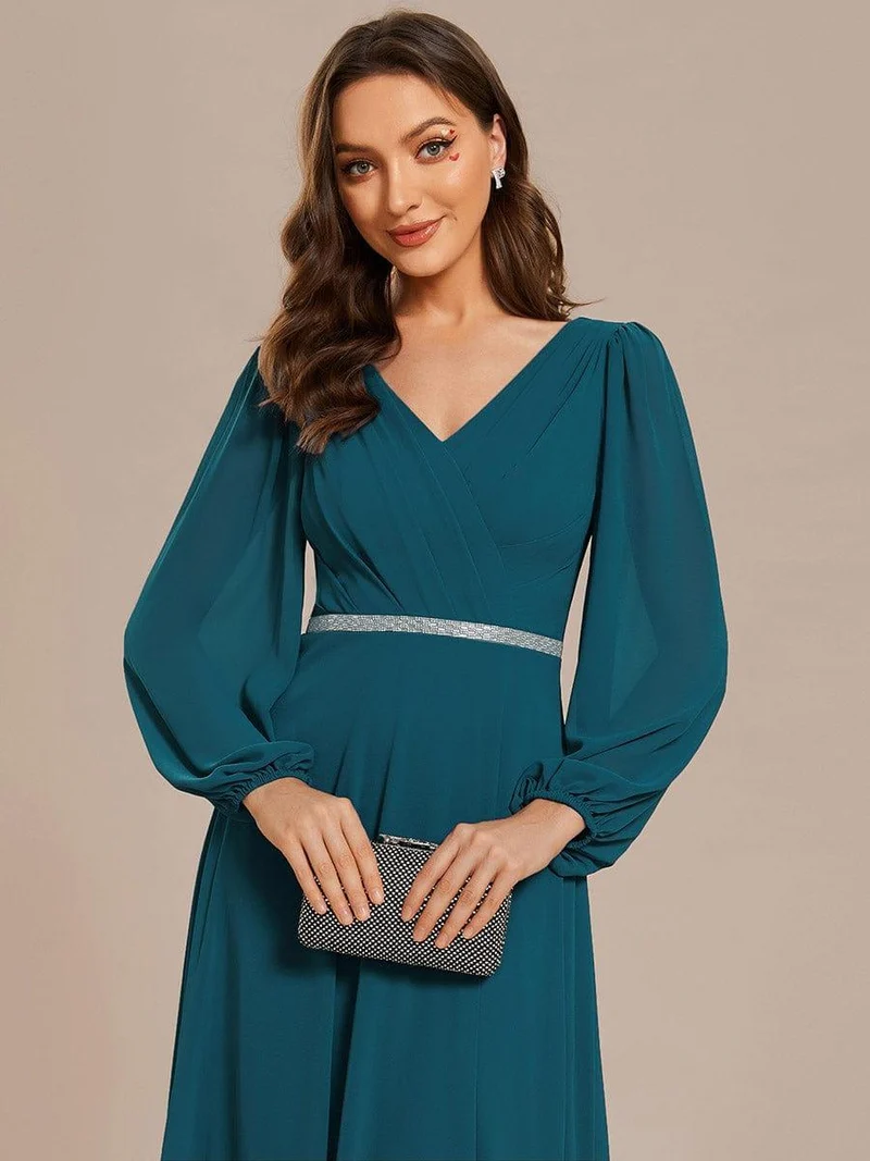 ever ESMÉE|Robe de mère de la mariée en mousseline plissée à col en V et ceinture brillante