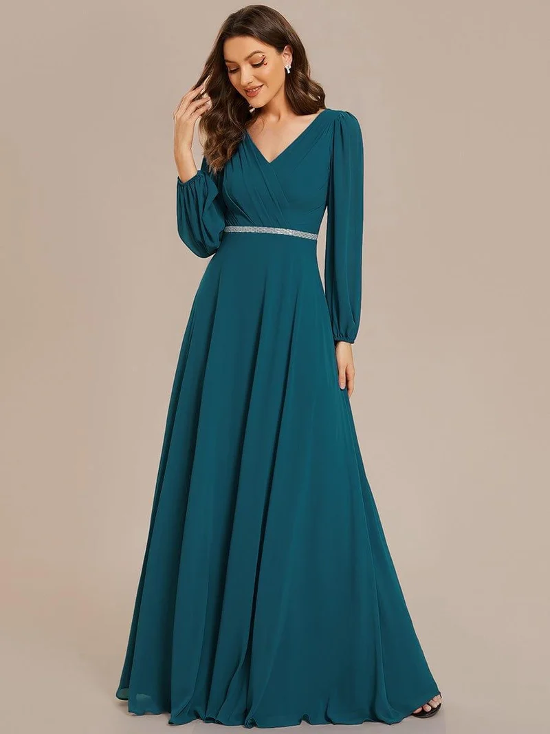ever ESMÉE|Robe de mère de la mariée en mousseline plissée à col en V et ceinture brillante