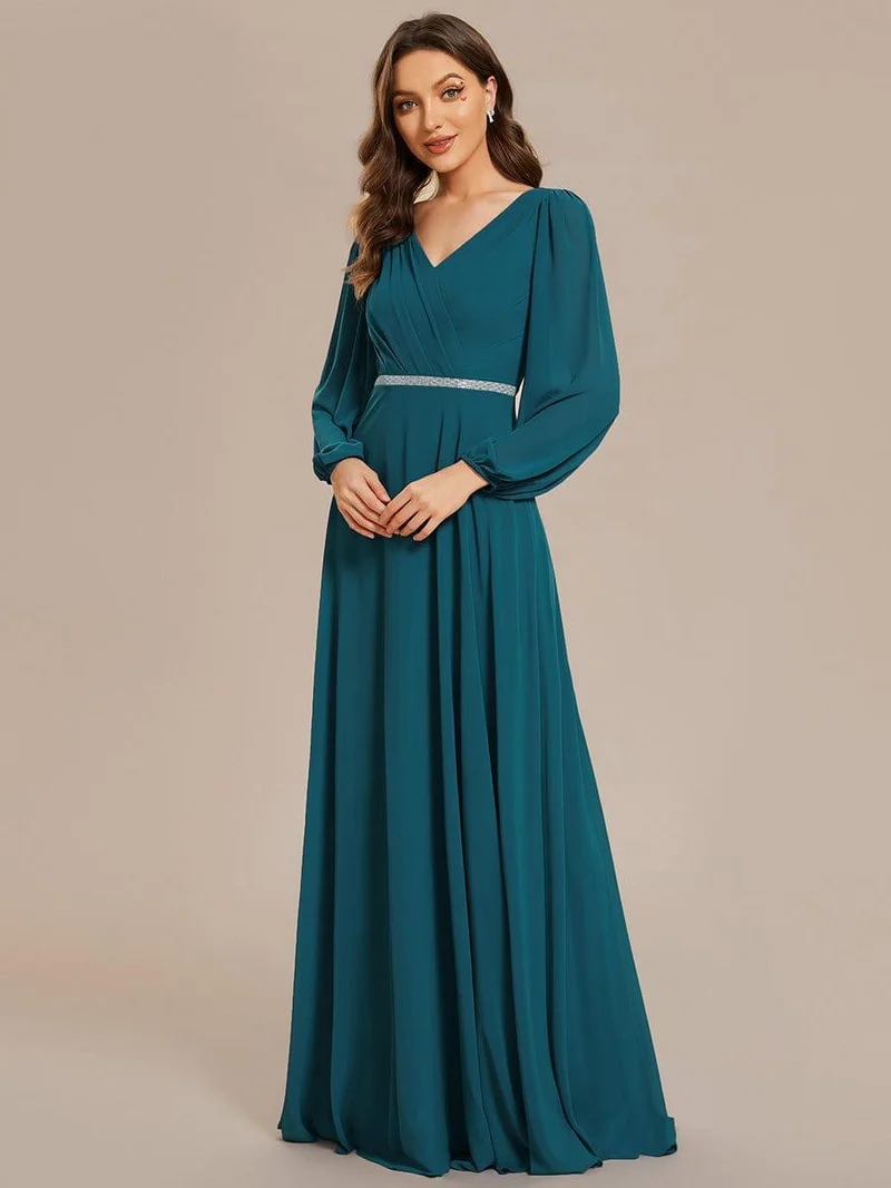 ever ESMÉE|Robe de mère de la mariée en mousseline plissée à col en V et ceinture brillante