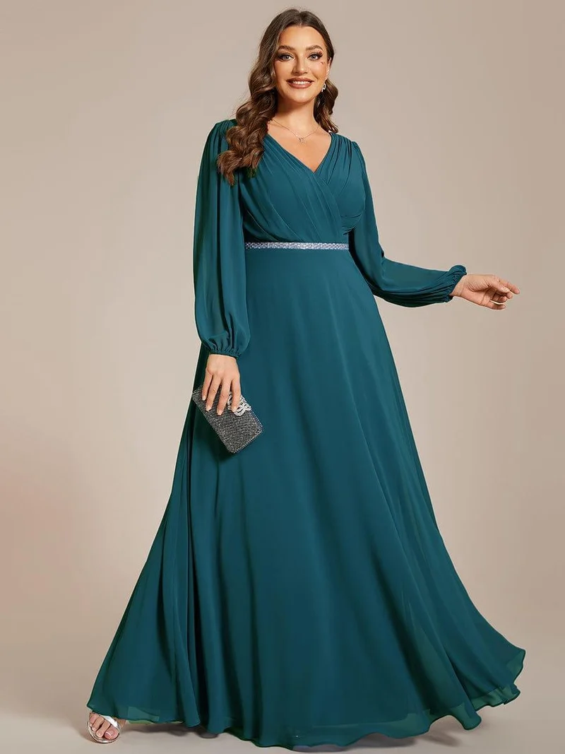 ever ESMÉE|Robe de mère de la mariée en mousseline plissée à col en V et ceinture brillante