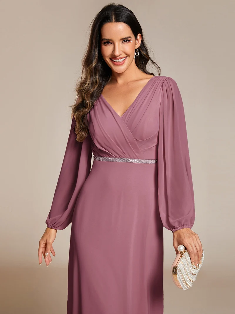 ever ESMÉE|Robe de mère de la mariée en mousseline plissée à col en V et ceinture brillante