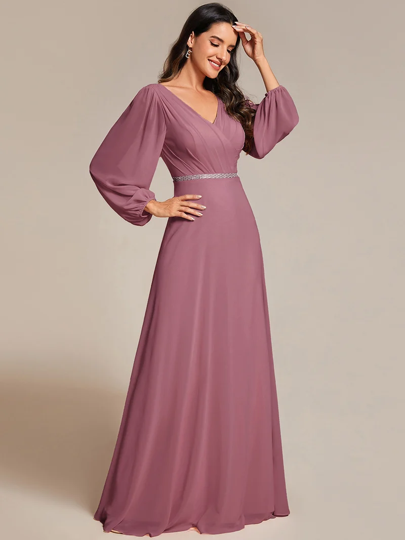 ever ESMÉE|Robe de mère de la mariée en mousseline plissée à col en V et ceinture brillante
