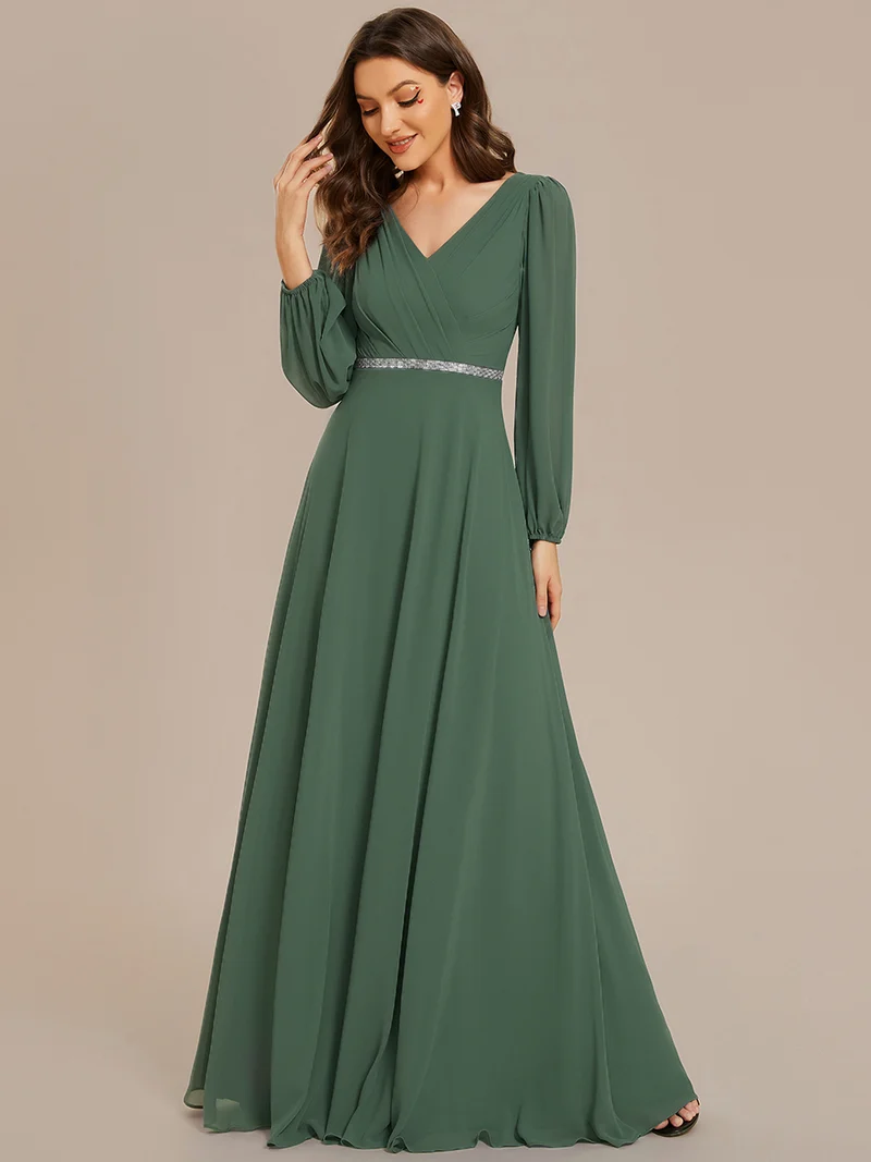 ever ESMÉE|Robe de mère de la mariée en mousseline plissée à col en V et ceinture brillante