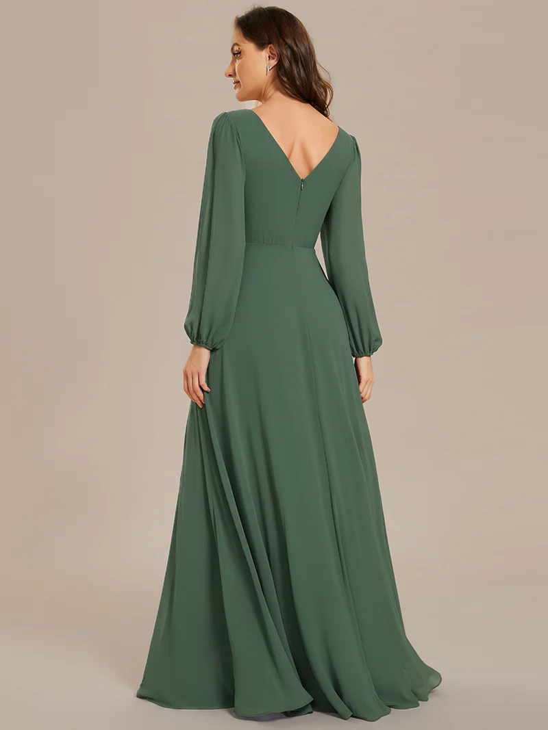 ever ESMÉE|Robe de mère de la mariée en mousseline plissée à col en V et ceinture brillante