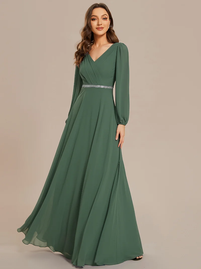 ever ESMÉE|Robe de mère de la mariée en mousseline plissée à col en V et ceinture brillante