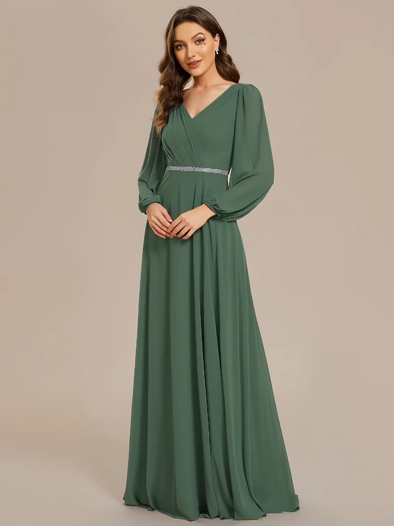 ever ESMÉE|Robe de mère de la mariée en mousseline plissée à col en V et ceinture brillante