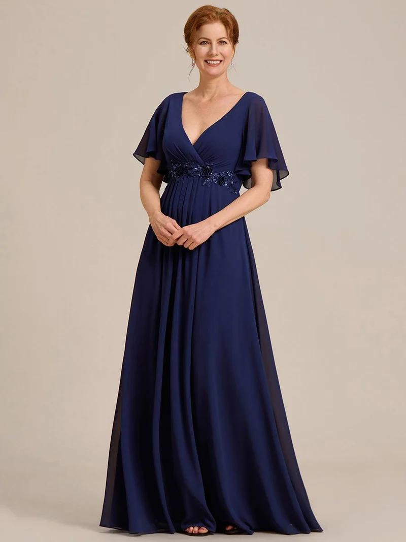 ever IVYROSE|Robe longue élégante en mousseline de soie pour mère de la mariée avec manches fluides