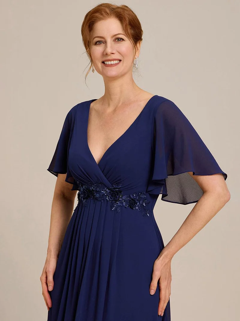ever IVYROSE|Robe longue élégante en mousseline de soie pour mère de la mariée avec manches fluides