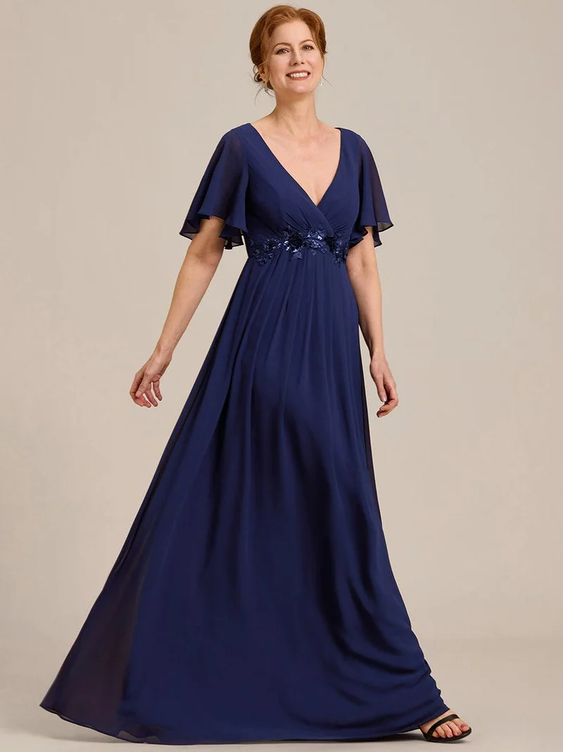 ever IVYROSE|Robe longue élégante en mousseline de soie pour mère de la mariée avec manches fluides