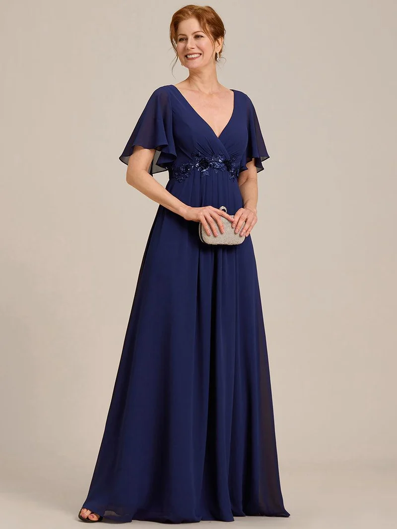 ever IVYROSE|Robe longue élégante en mousseline de soie pour mère de la mariée avec manches fluides
