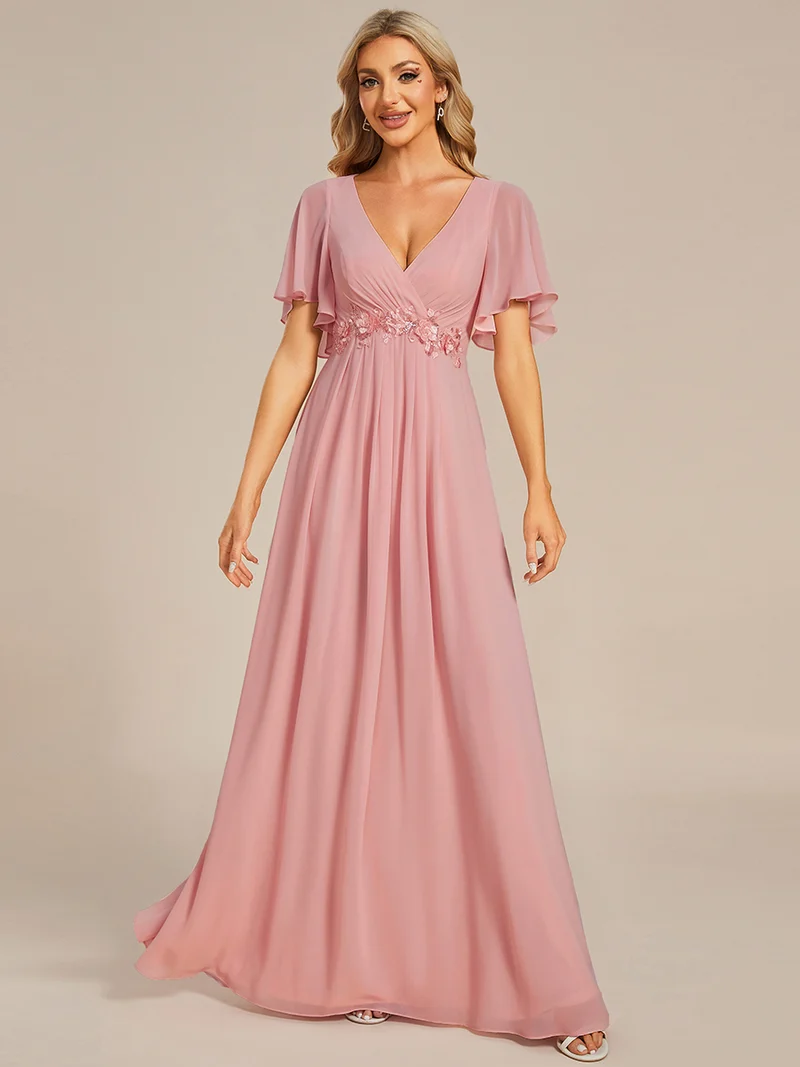 ever IVYROSE|Robe longue élégante en mousseline de soie pour mère de la mariée avec manches fluides