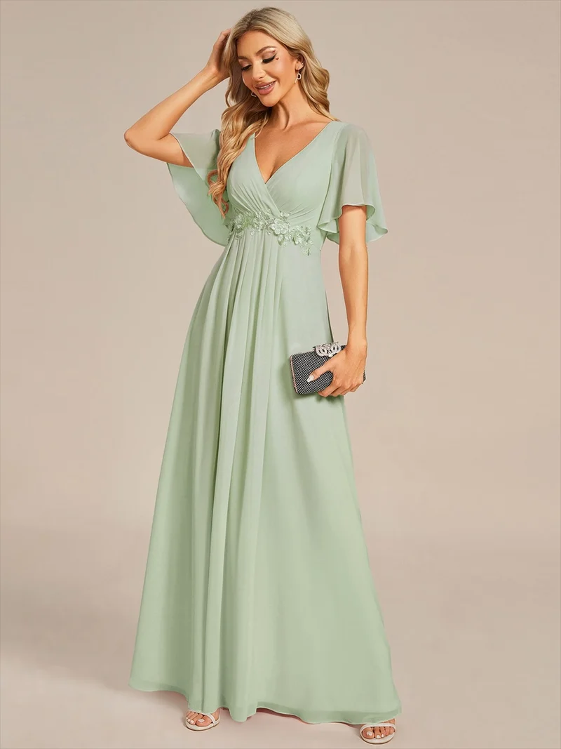 ever IVYROSE|Robe de soirée de mariage élégante en mousseline de soie