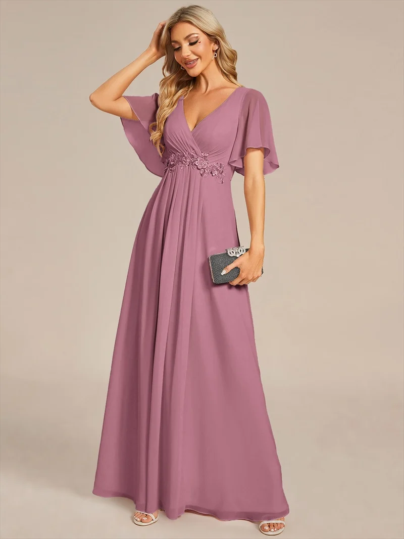 ever IVYROSE|Robe de soirée de mariage élégante en mousseline de soie