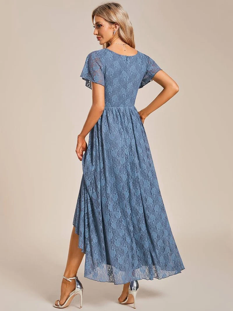 ever ELISE|Robe d'invité en dentelle plissée à manches courtes et col V