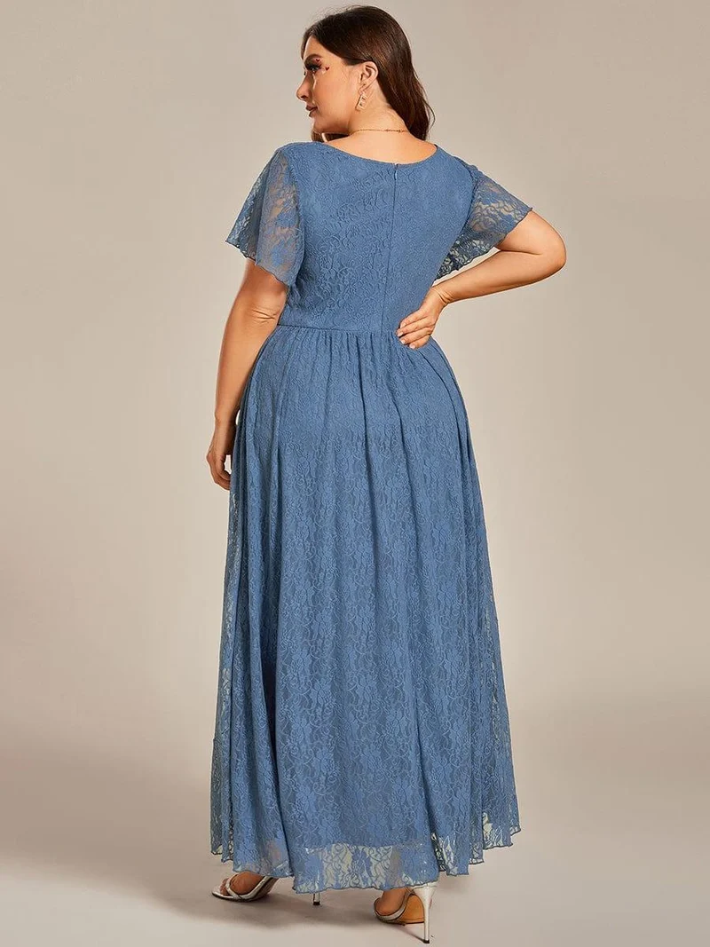 ever ELISE|Robe d'invité en dentelle plissée à manches courtes et col V