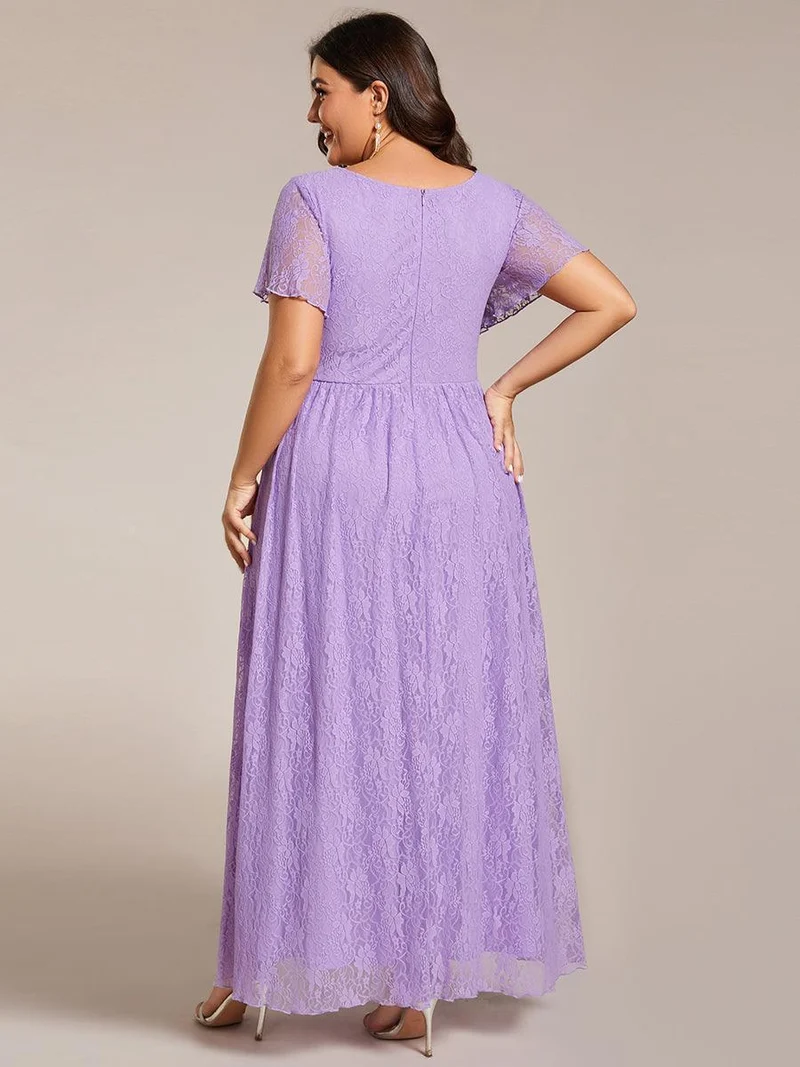 ever ELISE|Robe d'invité en dentelle plissée à manches courtes et col V
