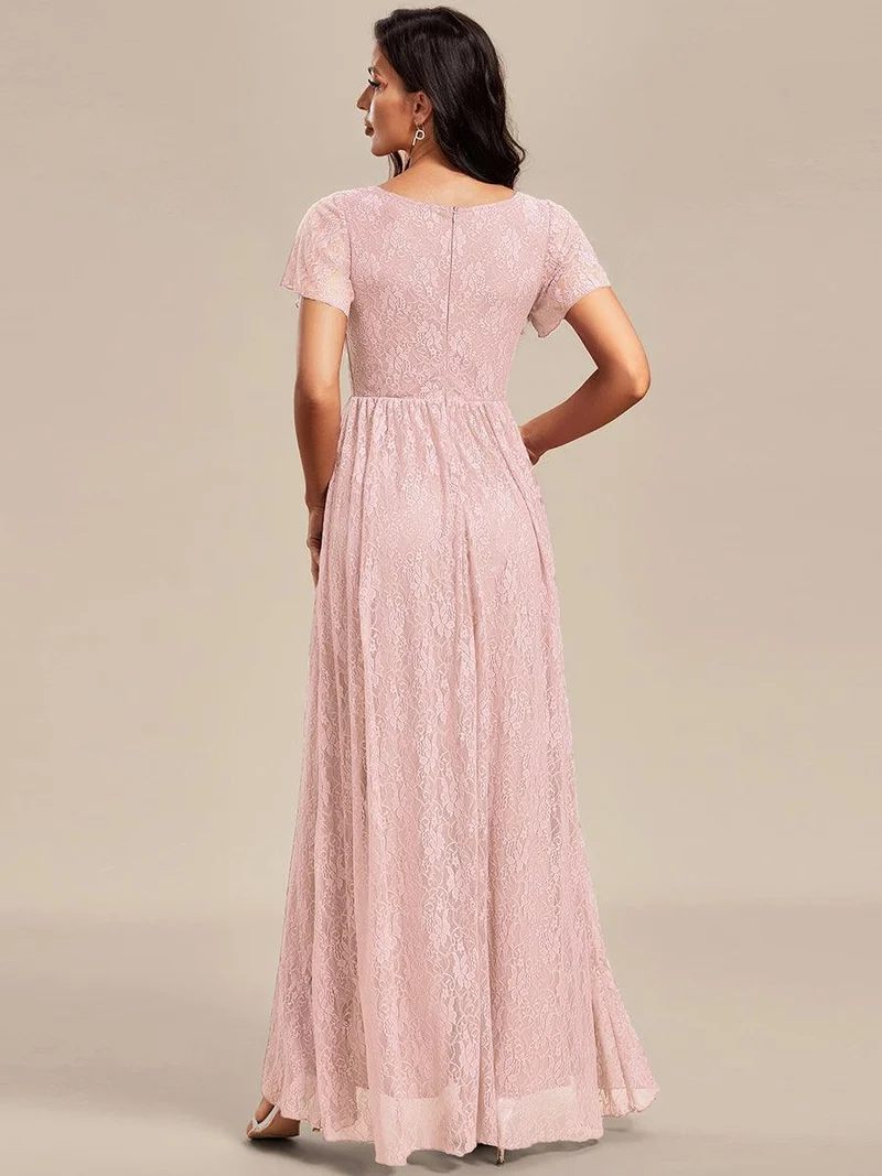 ever ELISE|Robe d'invité en dentelle plissée à manches courtes et col V