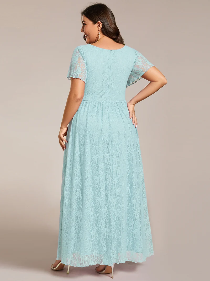 ever ELISE|Robe de soirée longue plissée à col en V avec volants en dentelle élégante