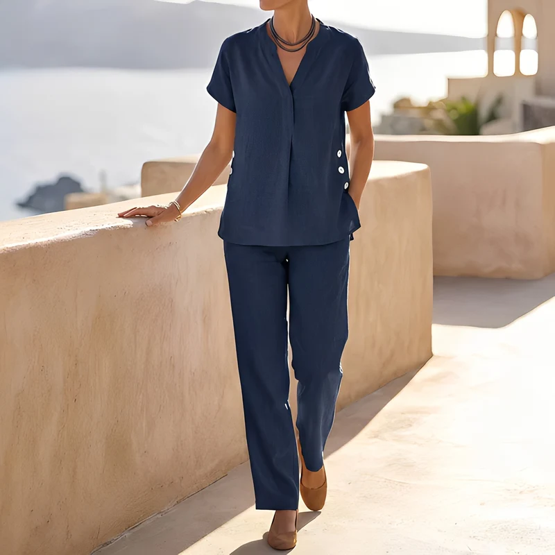 Khena - Tenue d'été décontractée avec col en V pour femme