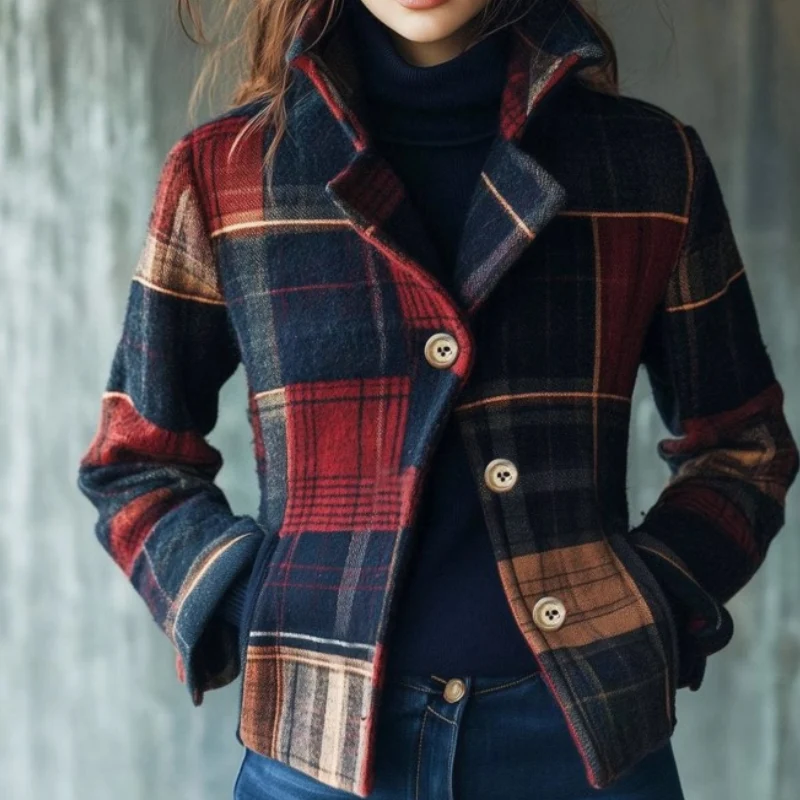 Talia – Veste blazer à carreaux avec col à revers et poches
