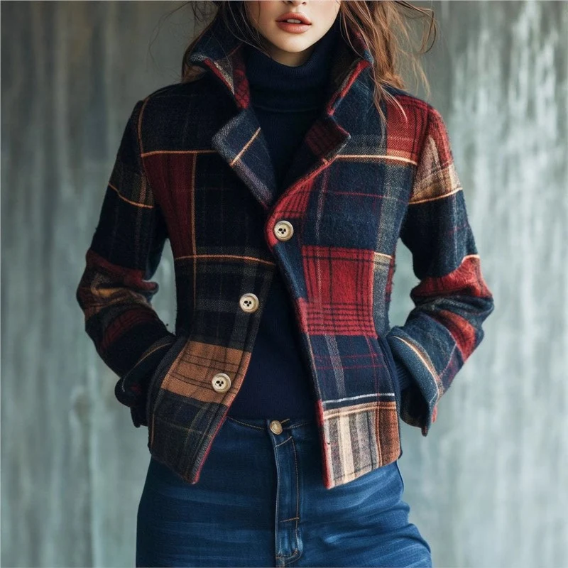 Talia – Veste blazer à carreaux avec col à revers et poches