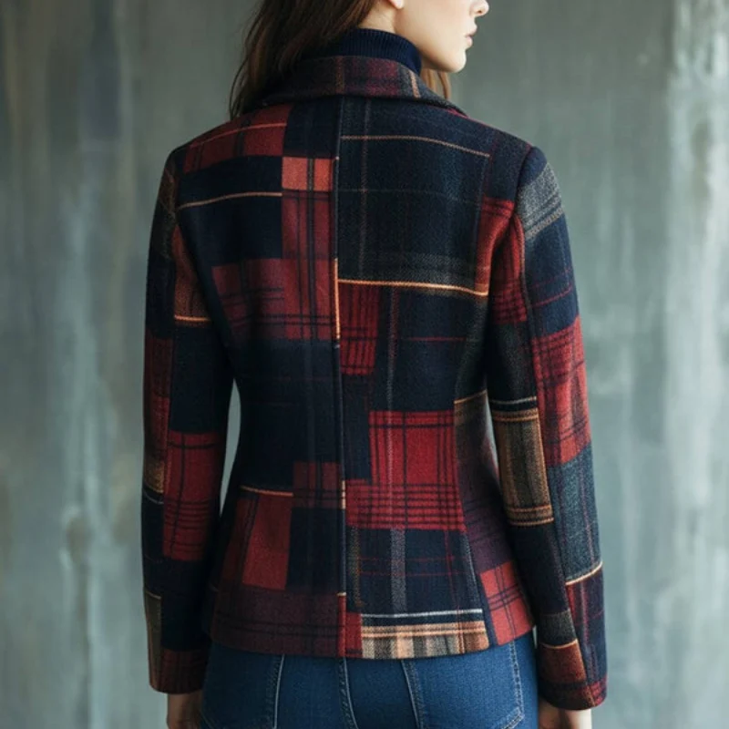 Talia – Veste blazer à carreaux avec col à revers et poches