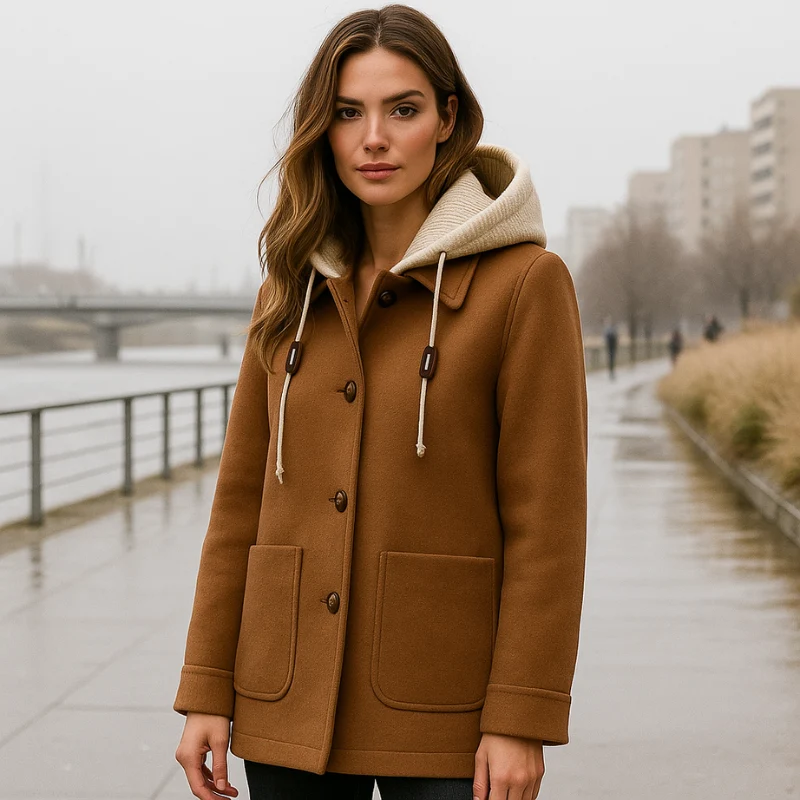 Aleena – Veste à capuche boutonnée à manches longues avec poches