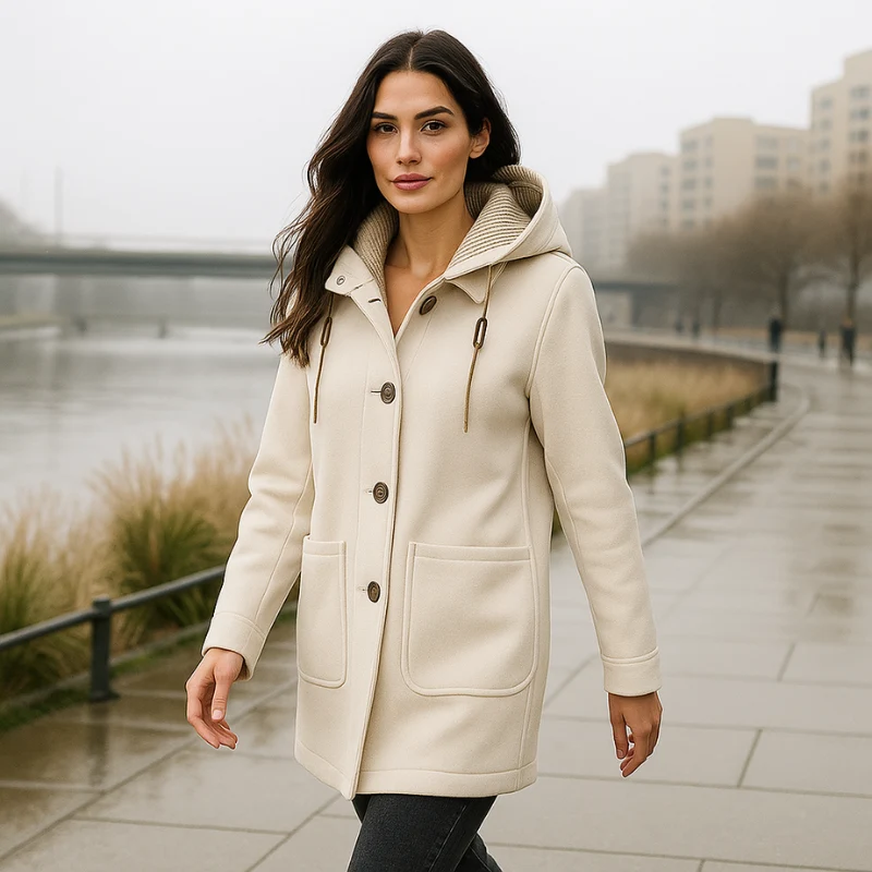 Aleena – Veste à capuche boutonnée à manches longues avec poches