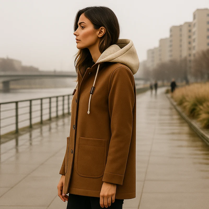 Aleena – Veste à capuche boutonnée à manches longues avec poches