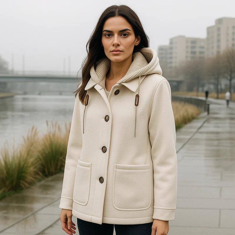 Aleena – Veste à capuche boutonnée à manches longues avec poches