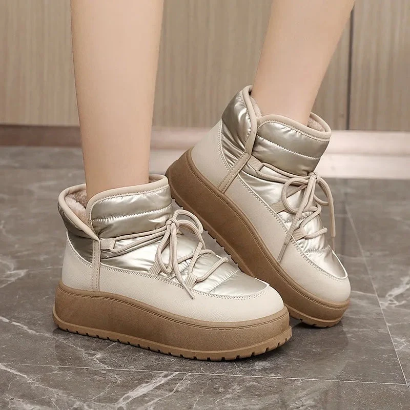 Harriet – Bottes d'hiver matelassées à lacets avec semelle épaisse