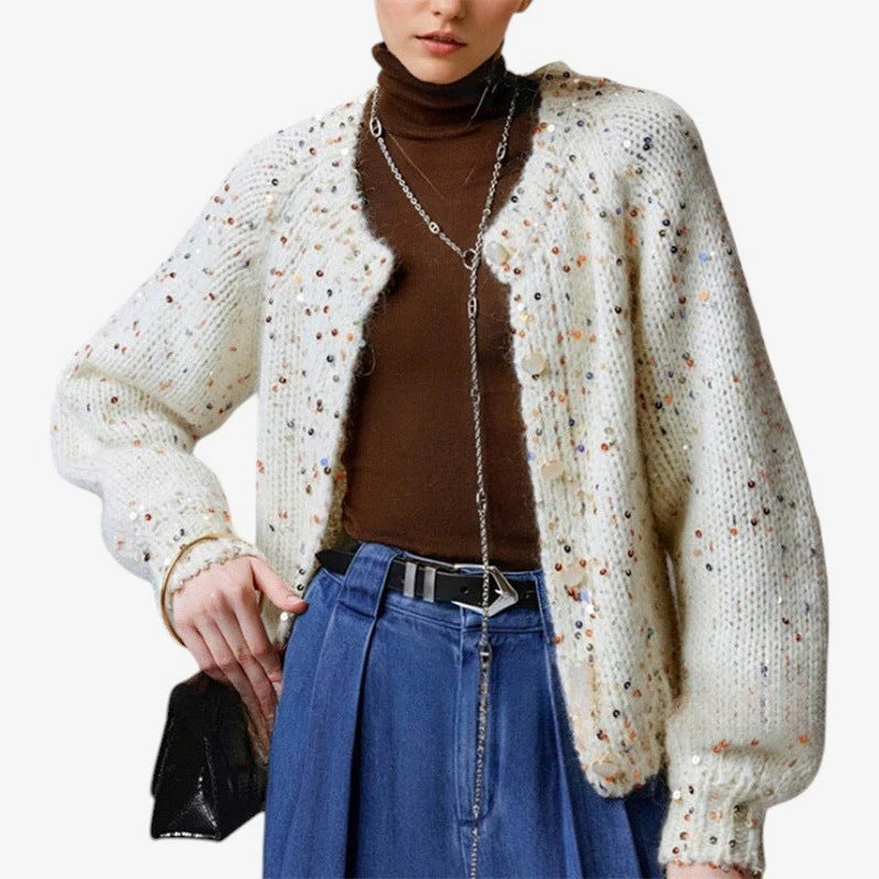 Veda – Gilet boutonné à manches longues et col rond imprimé
