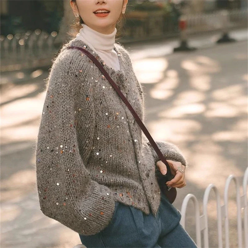 Veda – Gilet boutonné à manches longues et col rond imprimé