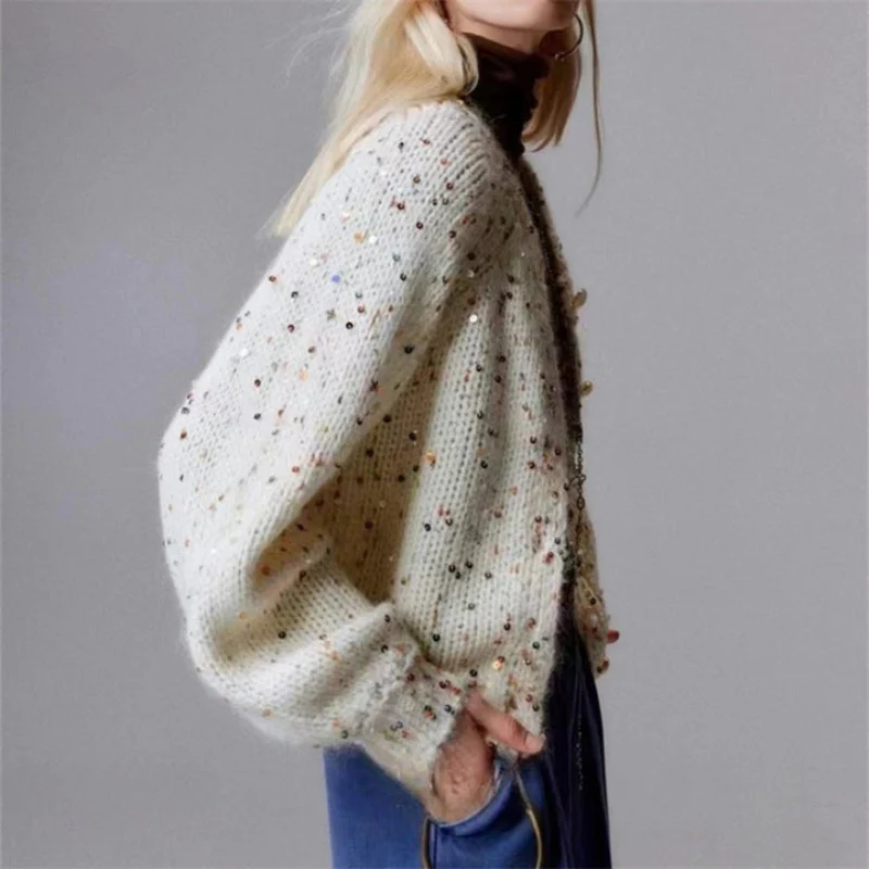 Veda – Gilet boutonné à manches longues et col rond imprimé