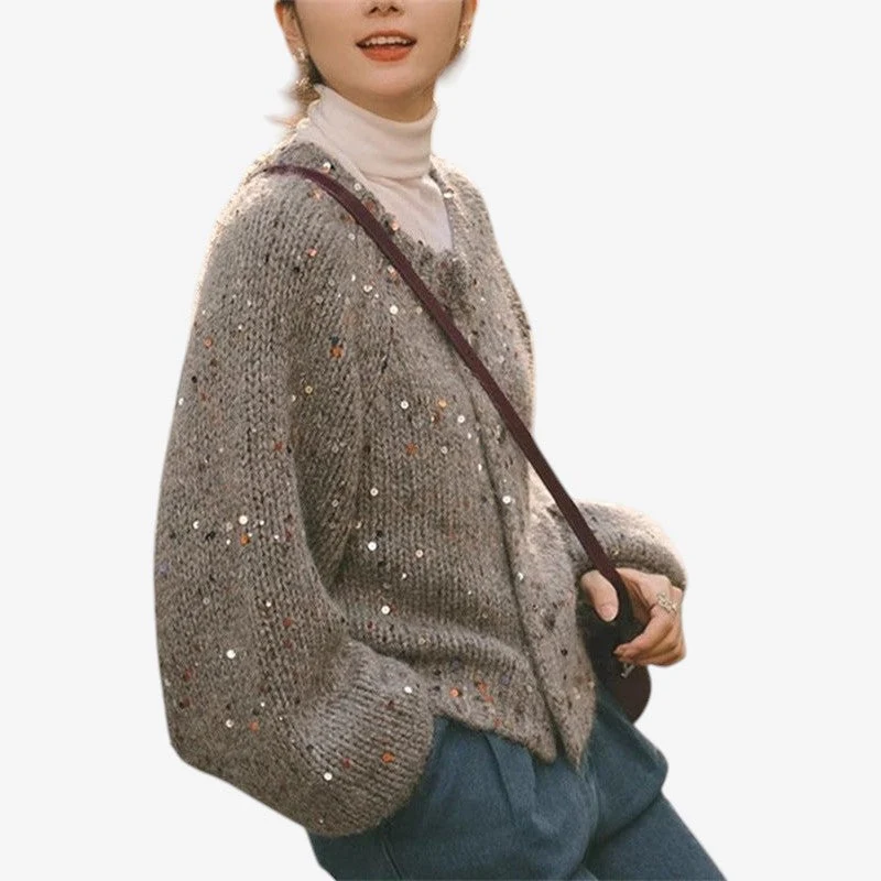 Veda – Gilet boutonné à manches longues et col rond imprimé