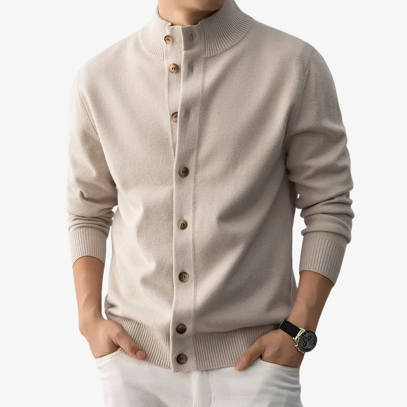 Henry – Gilet long à manches longues et col montant boutonné