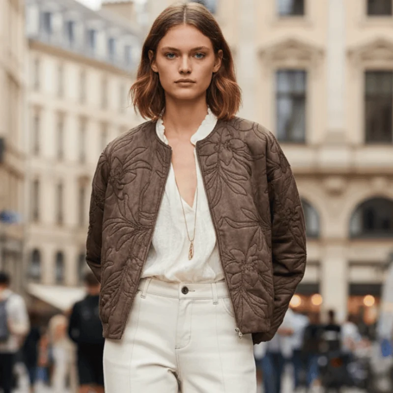 Amaya – Veste zippée à manches longues, col rond et poches