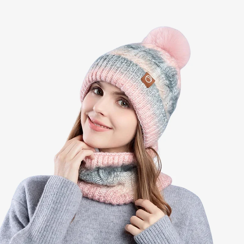 Rachel – Bonnet et collier à pompon accessoires d'hiver assortis