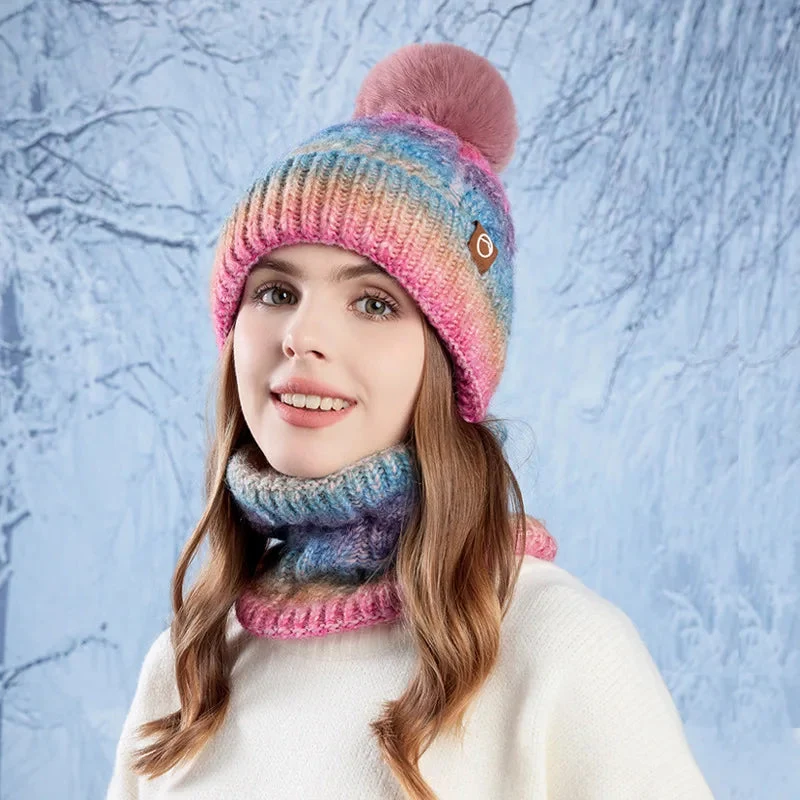Rachel – Bonnet et collier à pompon accessoires d'hiver assortis