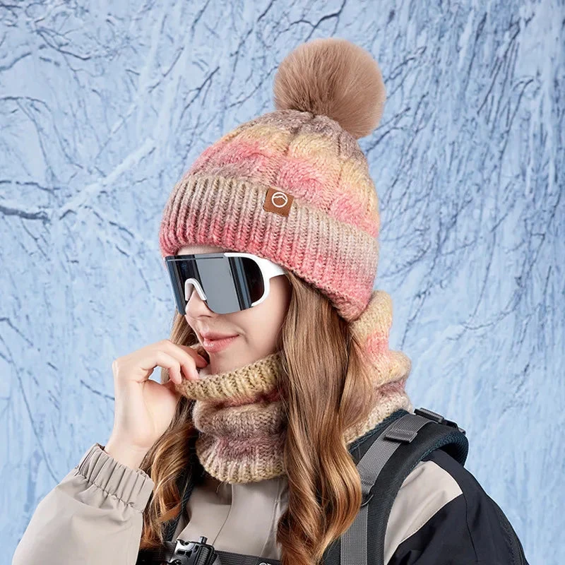Rachel – Bonnet et collier à pompon accessoires d'hiver assortis