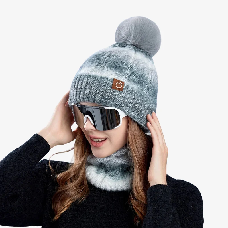 Rachel – Bonnet et collier à pompon accessoires d'hiver assortis