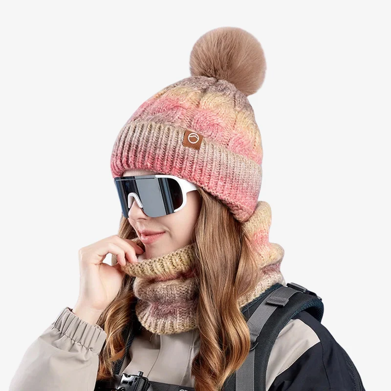 Rachel – Bonnet et collier à pompon accessoires d'hiver assortis