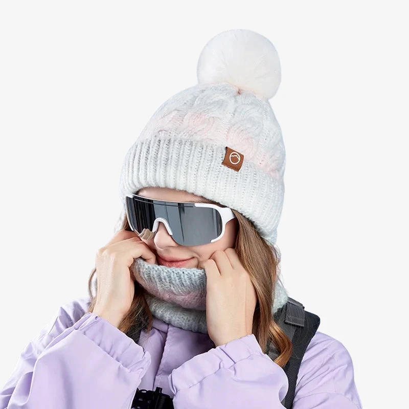 Rachel – Bonnet et collier à pompon accessoires d'hiver assortis