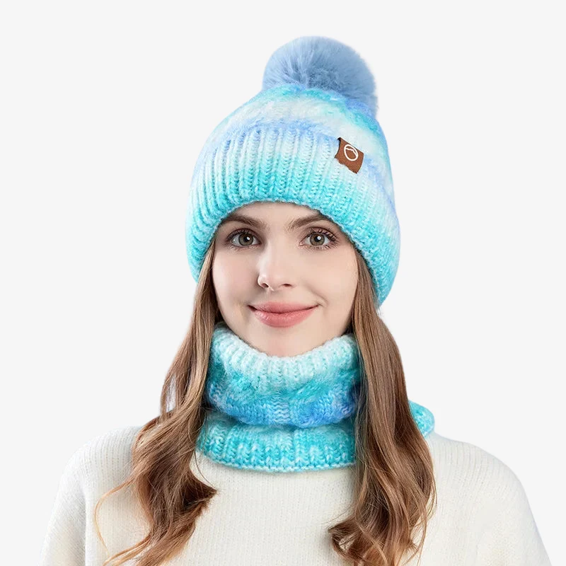 Rachel – Bonnet et collier à pompon accessoires d'hiver assortis