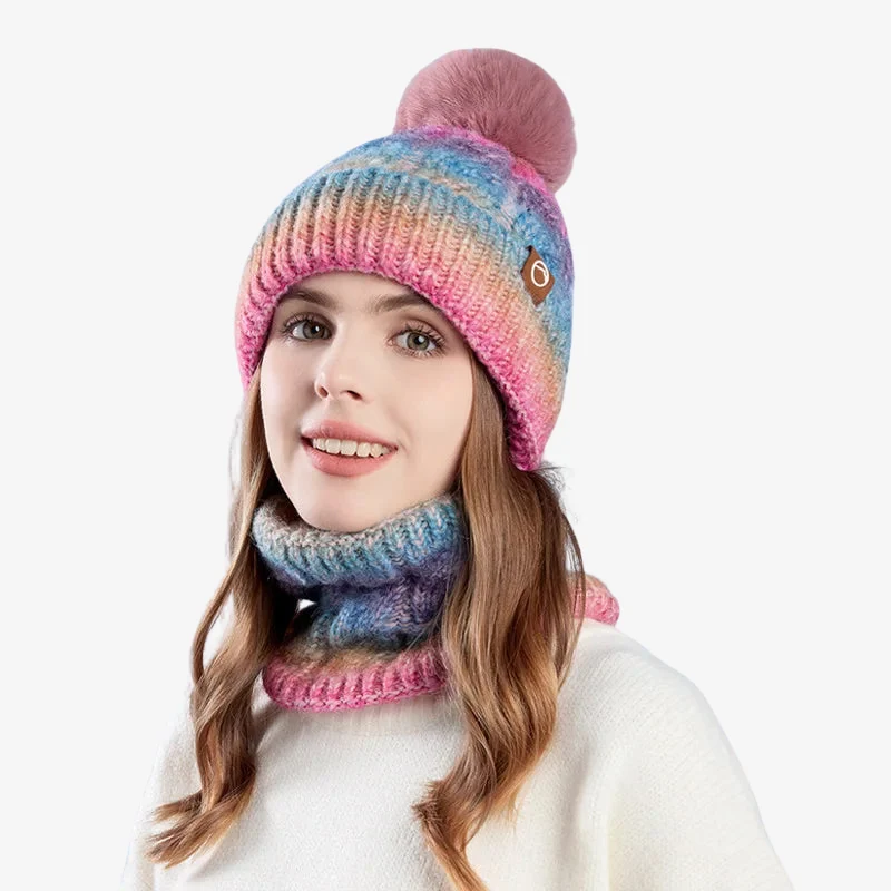 Rachel – Bonnet et collier à pompon accessoires d'hiver assortis