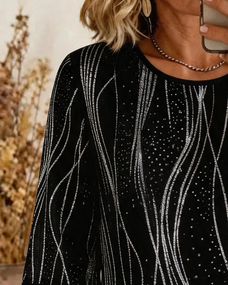 Blouse Mode Imprimé Col Rond Décontractée