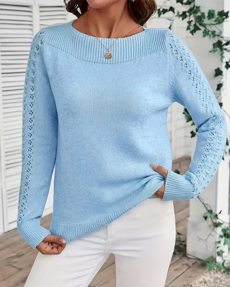 Pullover Encolure Bateau Évidé Manche Longue Maille
