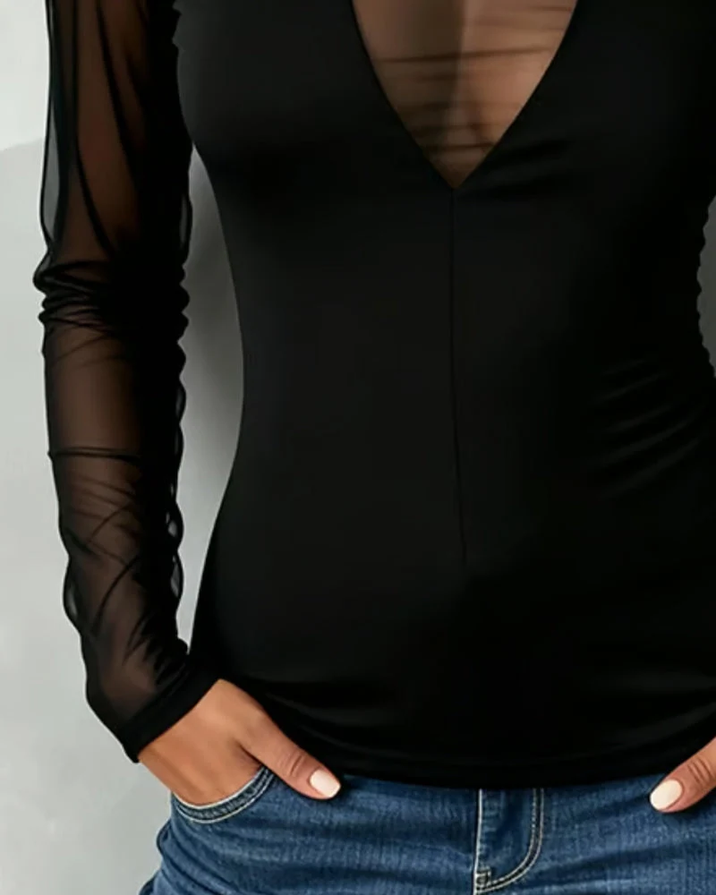 Blouse Col V Tendance Manche Longue
