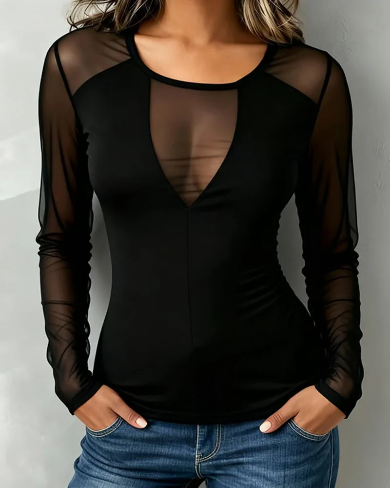 Blouse Col V Tendance Manche Longue